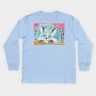 Sleepy blue fox  art Kids Long Sleeve T-Shirt